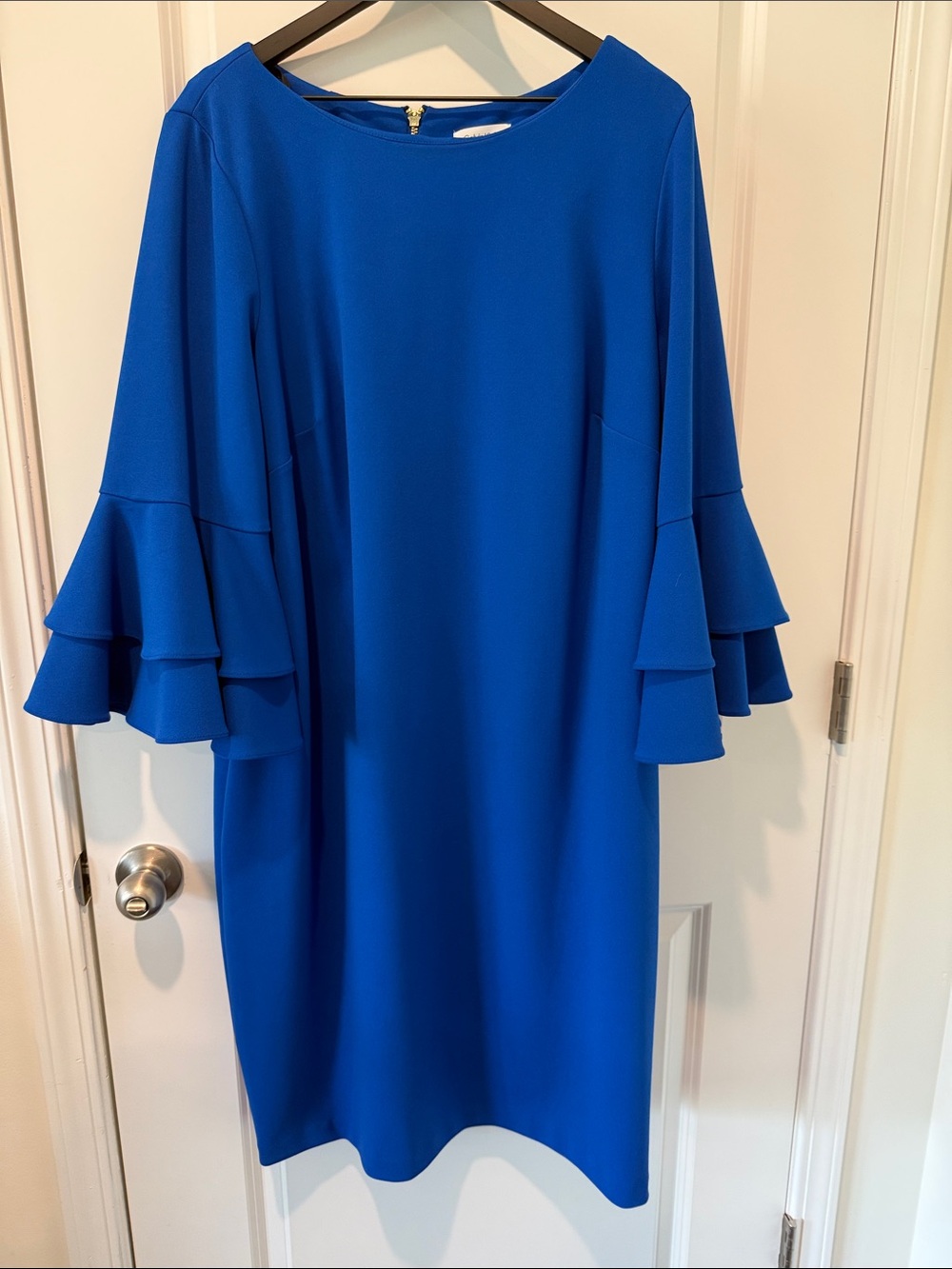 Calvin Klein Royal Blue Tiered-Ruffle Sleeve Midi Dress